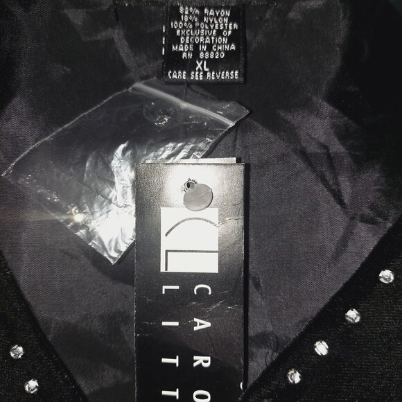 Carole Little Shirt XL Black Velvet Rhinestones Long Sleeve - Defect - Picture 6 of 14